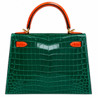 Hermès Vert Emeraude and Orange Shiny Niloticus Crocodile Sellier HSS Kelly 28 Brushed Gold Hardware, 2014 | Shop Authentique Lux