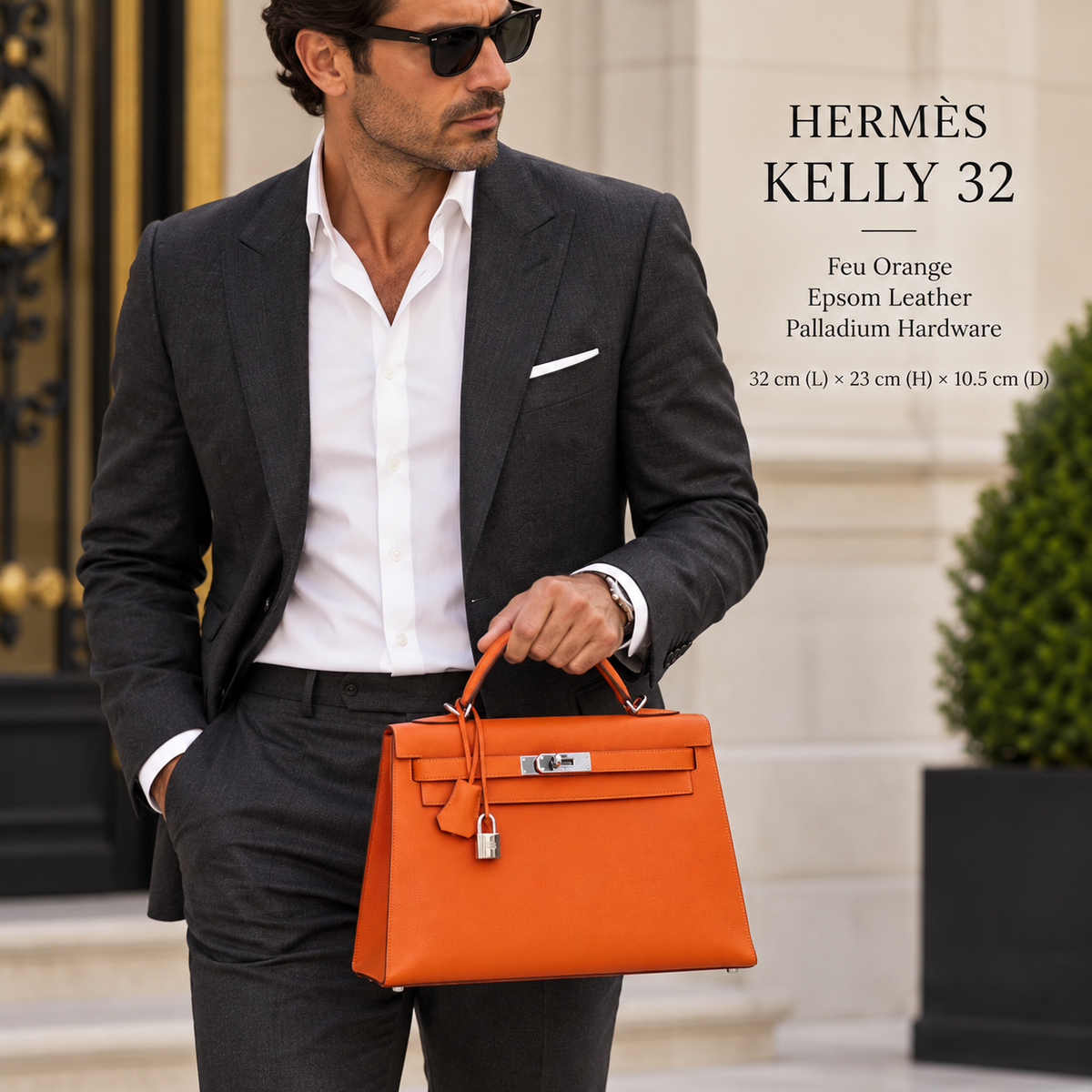 HERMÈS Kelly 32 Feu Epsom leather, palladium hardware | Shop Authentique Lux