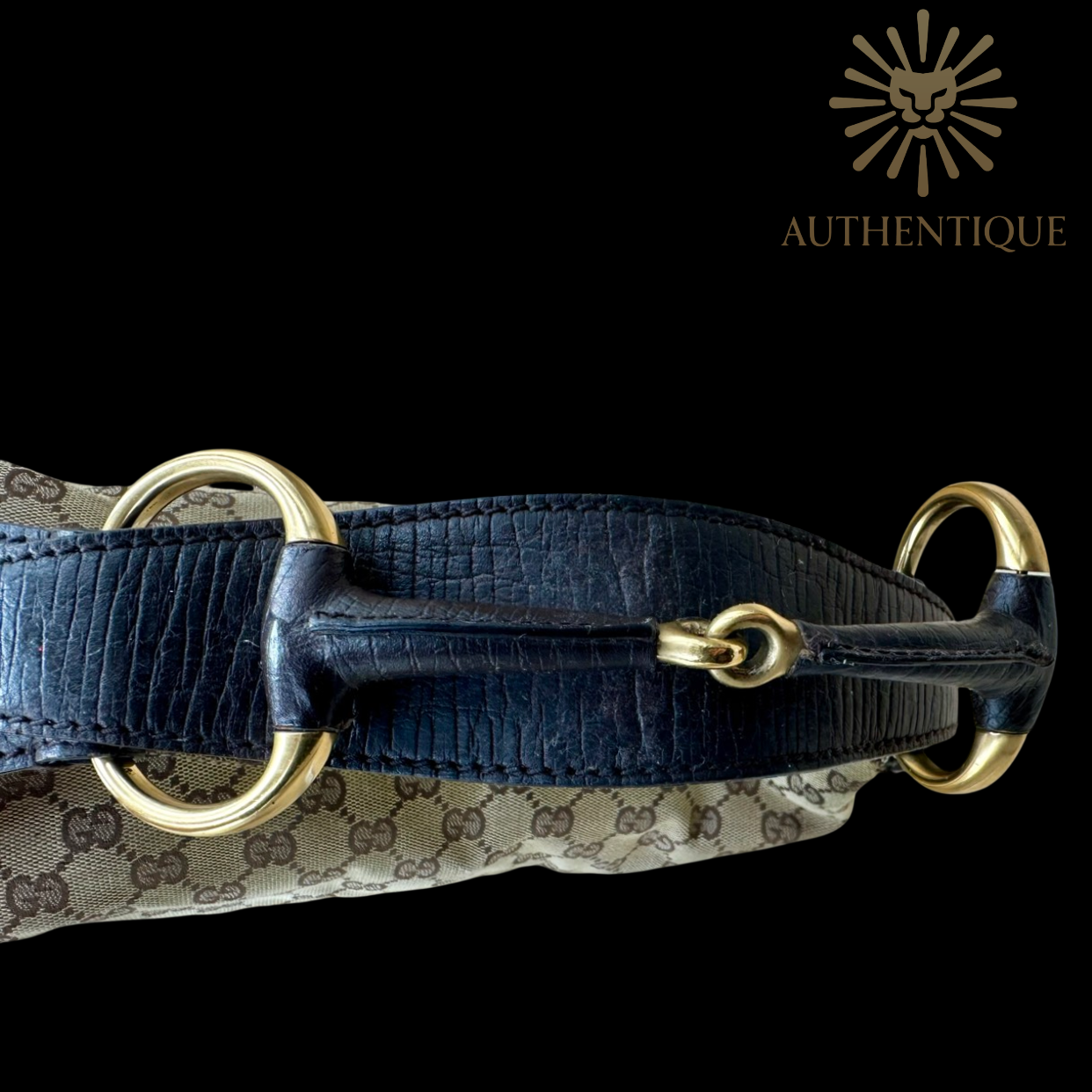 Gucci GG Canvas Horsebit Hobo in neutral monogram canvas with gold-tone hardware — Always guaranteed authentic at Authentique Lux