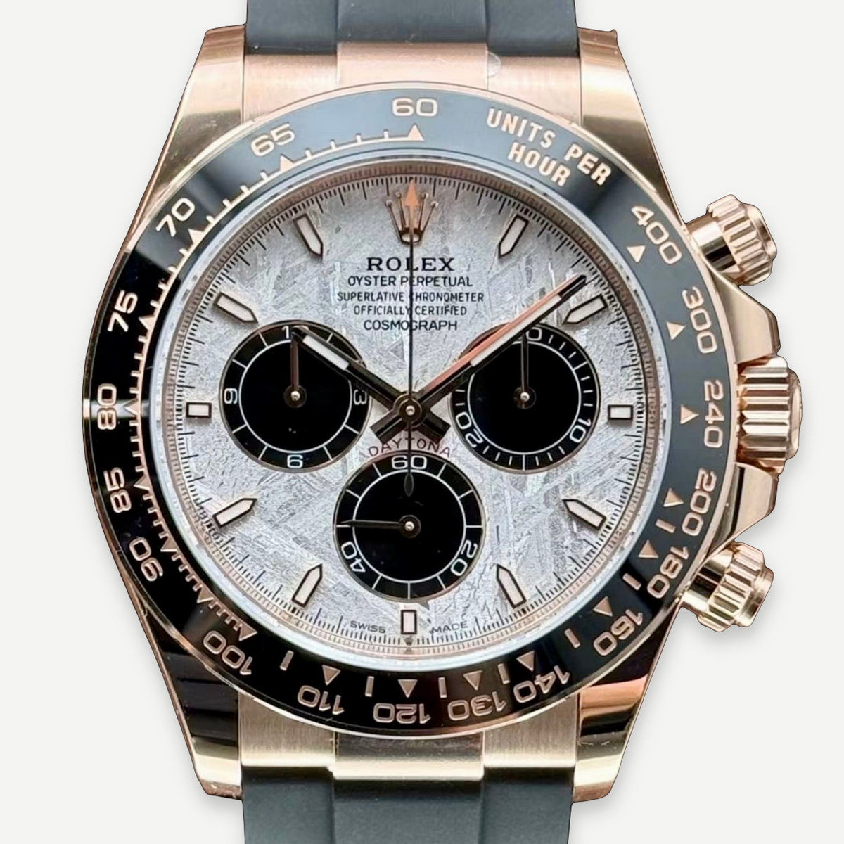 ROLEX Cosmograph Daytona 126515LN, 40 mm, Meteorite/Black Dial, 18 ct Everose Gold, Black Oysterflex, Full Set, 2026 | Shop Authentique Lux