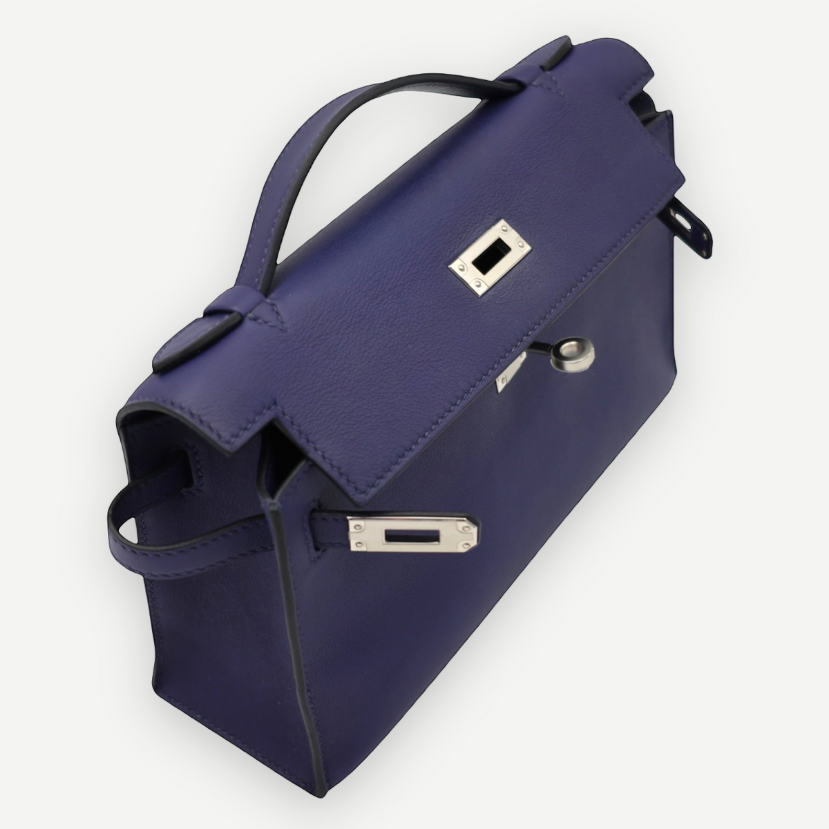 Hermès Bleu Saphir Swift Kelly Pochette Clutch Bag, Palladium Hardware, Full Set, C Stamp, 2018 | Shop Authentique Lux