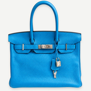 HERMÈS Bleu Zanzibar Togo Birkin 30, Palladium Hardware, Full Set, 2017