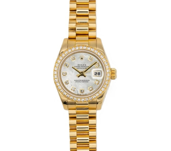 Rolex Lady-Datejust 26 Ref. 69138 Yellow Gold Diamond Dial President Bracelet | Shop Authentique Lux