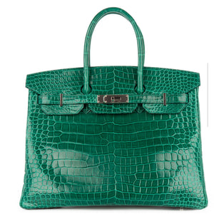 HERMES Birkin 35, Vert Emeraude Shiny Porosus Crocodile, PHW