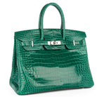 HERMES Birkin 35, Vert Emeraude Shiny Porosus Crocodile, PHW | Shop Authentique Lux