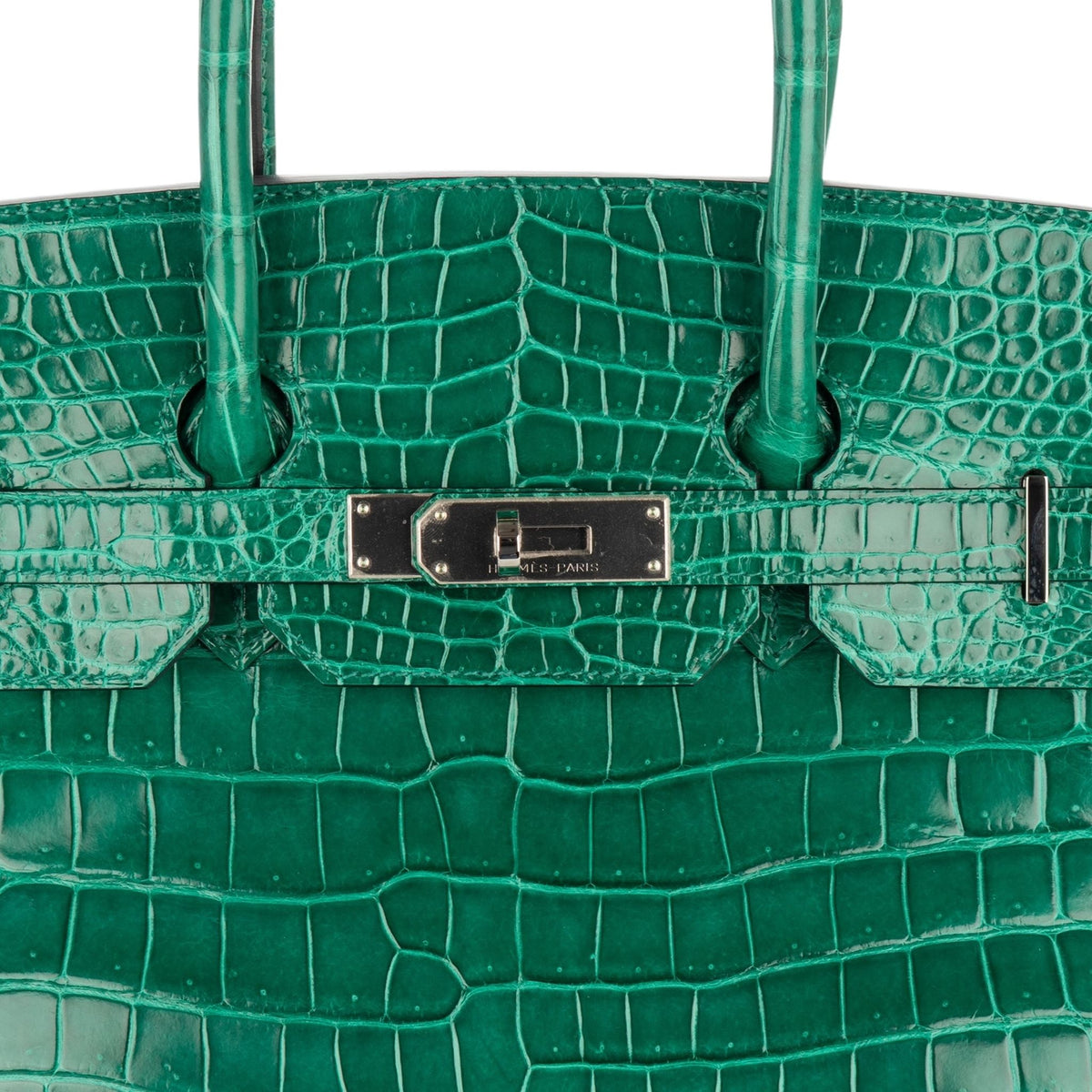 HERMES Birkin 35, Vert Emeraude Shiny Porosus Crocodile, PHW | Shop Authentique Lux