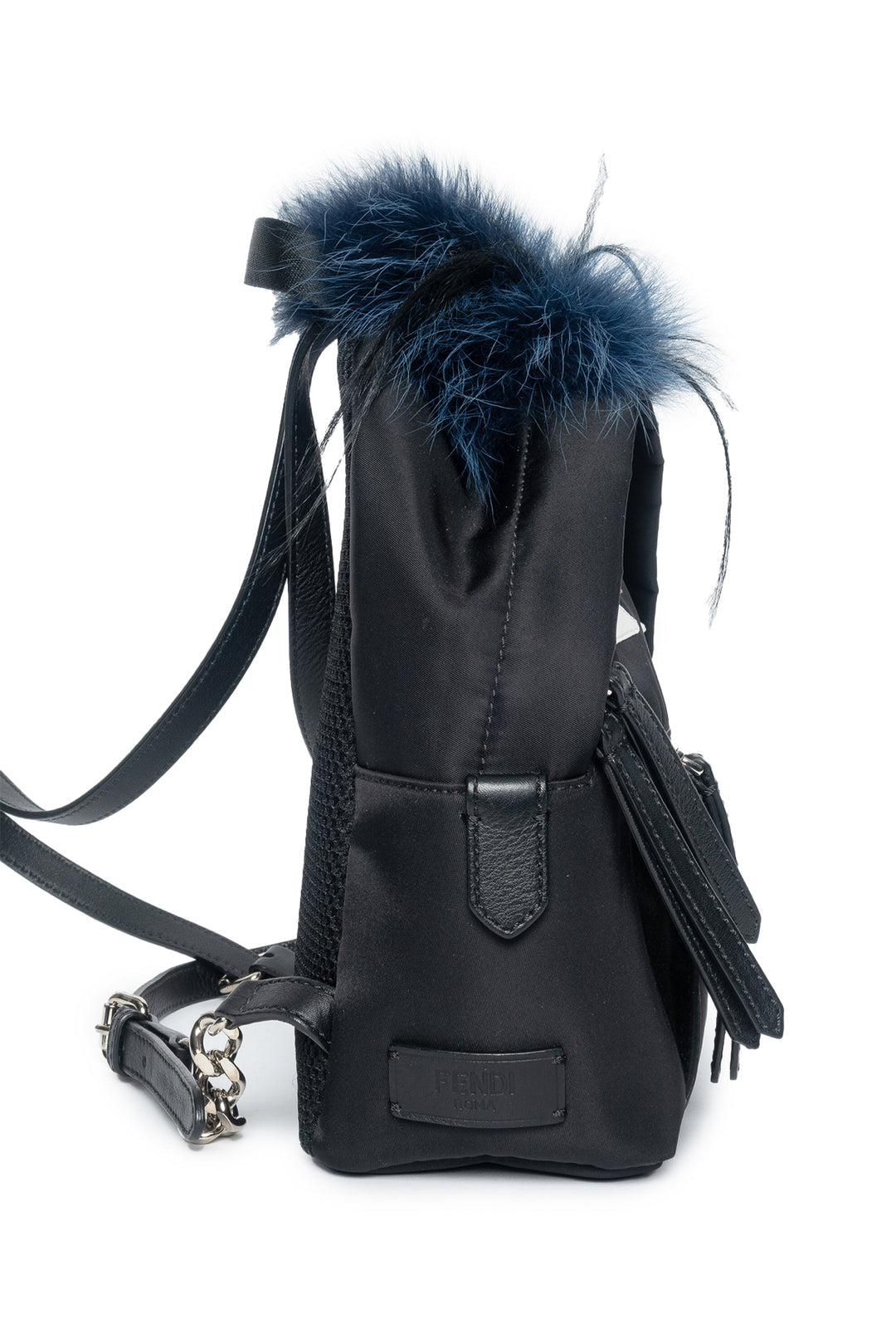 Fendi Bag Bugs Mini Backpack in Black Nylon, Leather and Blue Fur | Shop Authentique Lux