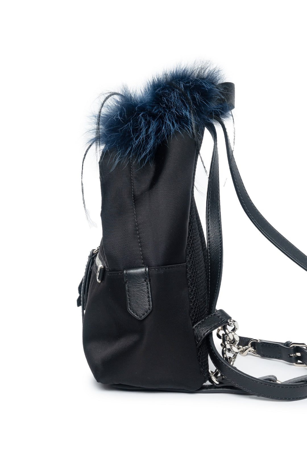 Fendi Bag Bugs Mini Backpack in Black Nylon, Leather and Blue Fur | Shop Authentique Lux