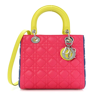 DIOR Large Lady Dior, Colorblock Cannage Lambskin, Silver-Tone Hardware
