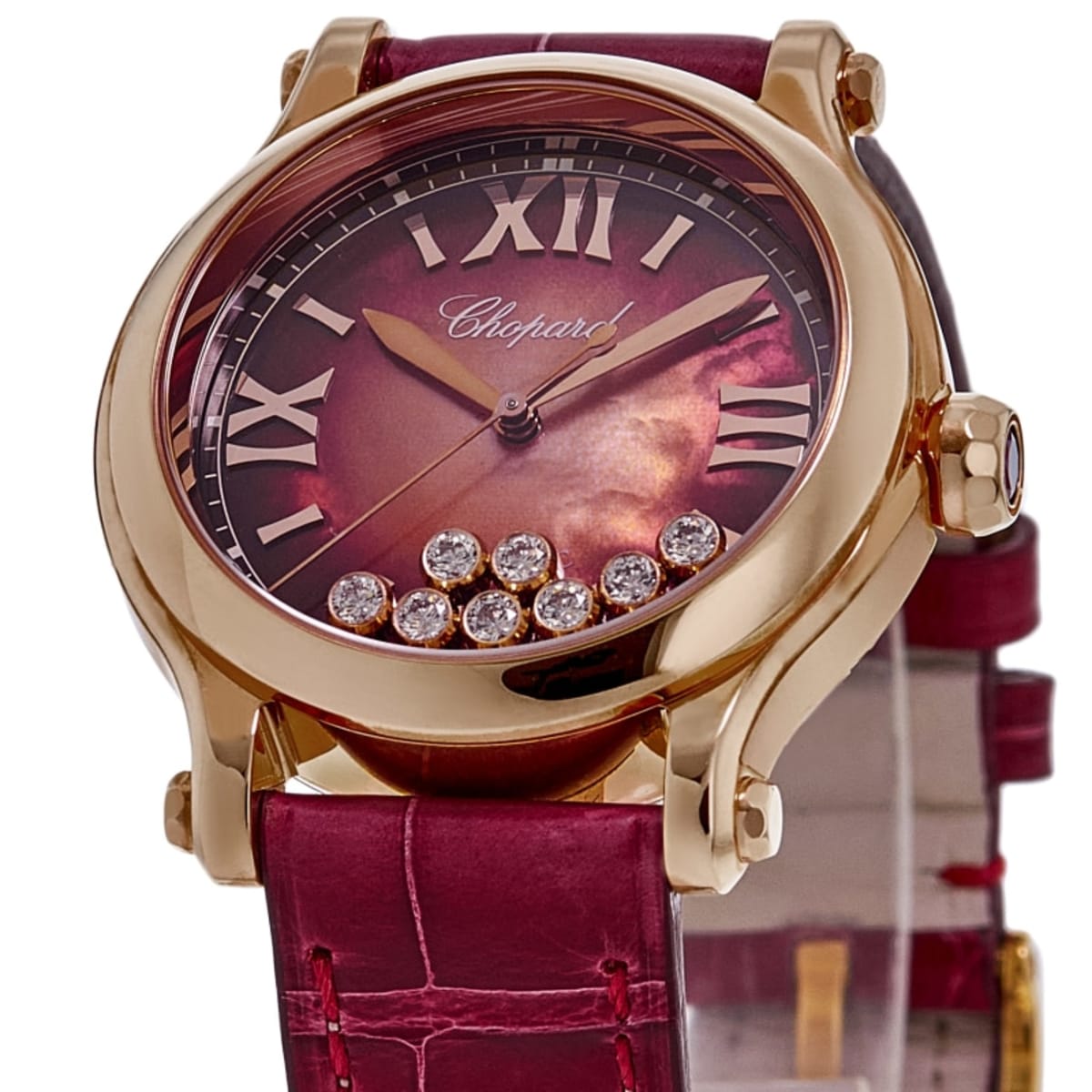 Chopard Happy Sport 5378, Red Mother-of-Pearl Dial, 18K Rose Gold, 2023 | Shop Authentique Lux