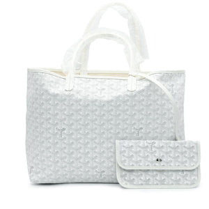 GOYARD Saint Louis PM Tote, White Goyardine Canvas, With Pouch