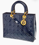 DIOR Large Lady Dior Bag, Navy Cannage Patent Leather, Gold Hardware | Shop Authentique Lux