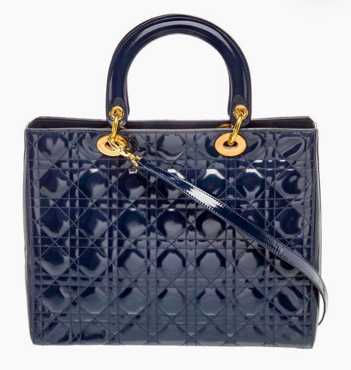 DIOR Large Lady Dior Bag, Navy Cannage Patent Leather, Gold Hardware | Shop Authentique Lux