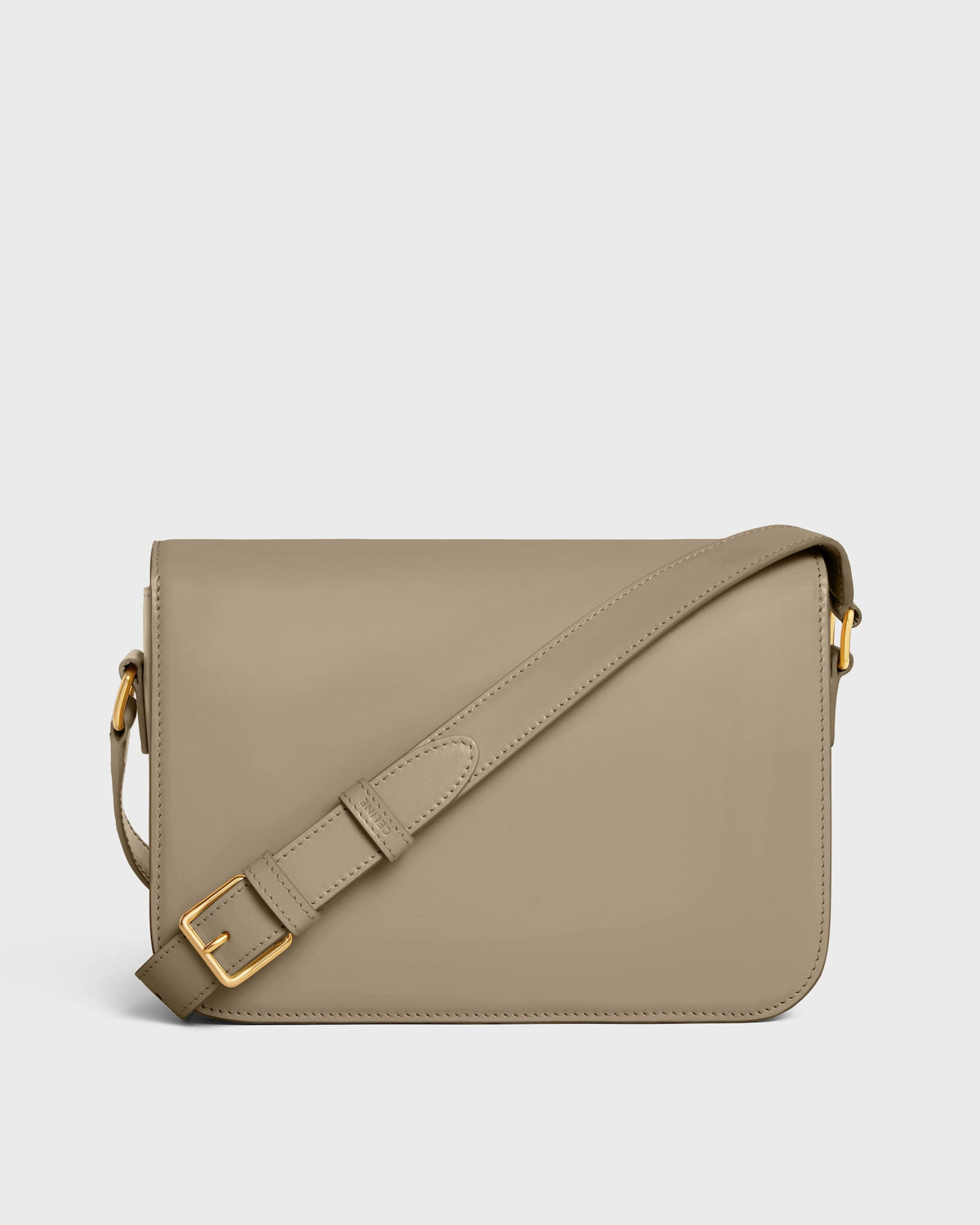 CELINE Medium Triomphe Shoulder Bag, Beige Shiny Calfskin, Gold Hardware | Shop Authentique Lux