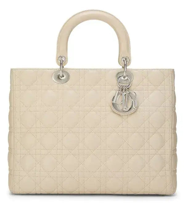 DIOR Large Lady Dior Bag, Ivory Cannage Lambskin, Silver Hardware | Shop Authentique Lux