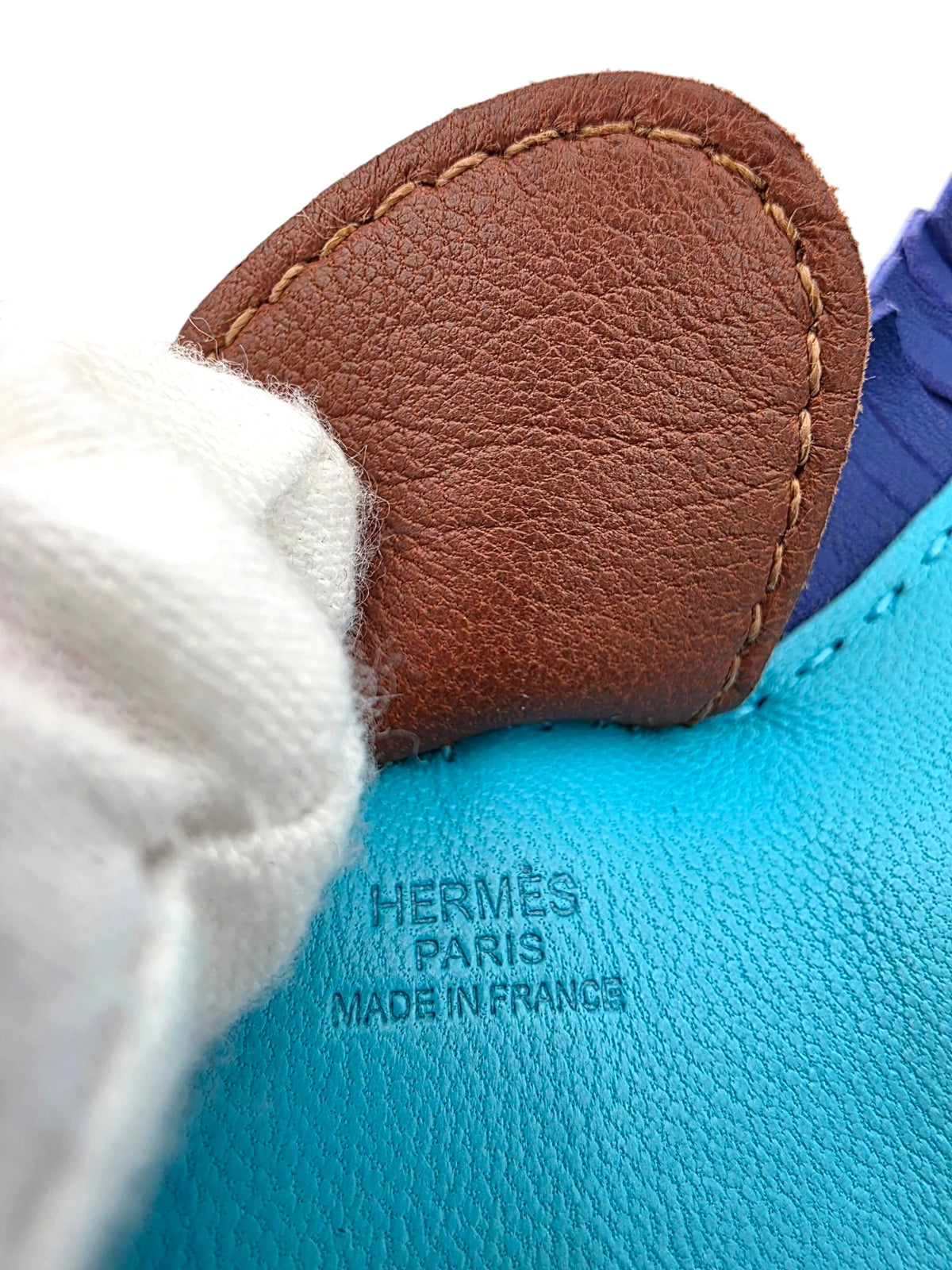 HERMÈS Rodeo MM Bag Charm, Bleu Azteque, Fauve and Bleu Électrique | Shop Authentique Lux