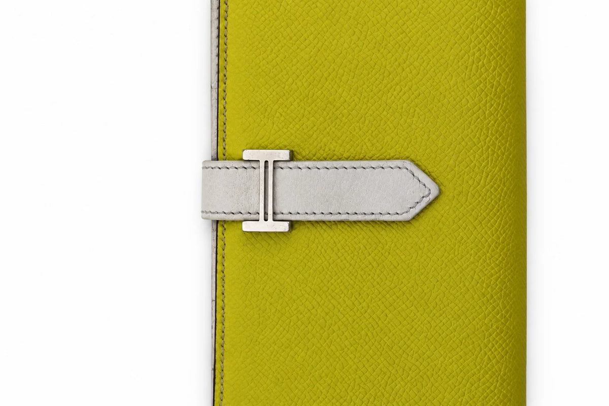 HERMÈS Béarn Wallet, Yellow and White Leather, Palladium Hardware | Shop Authentique Lux
