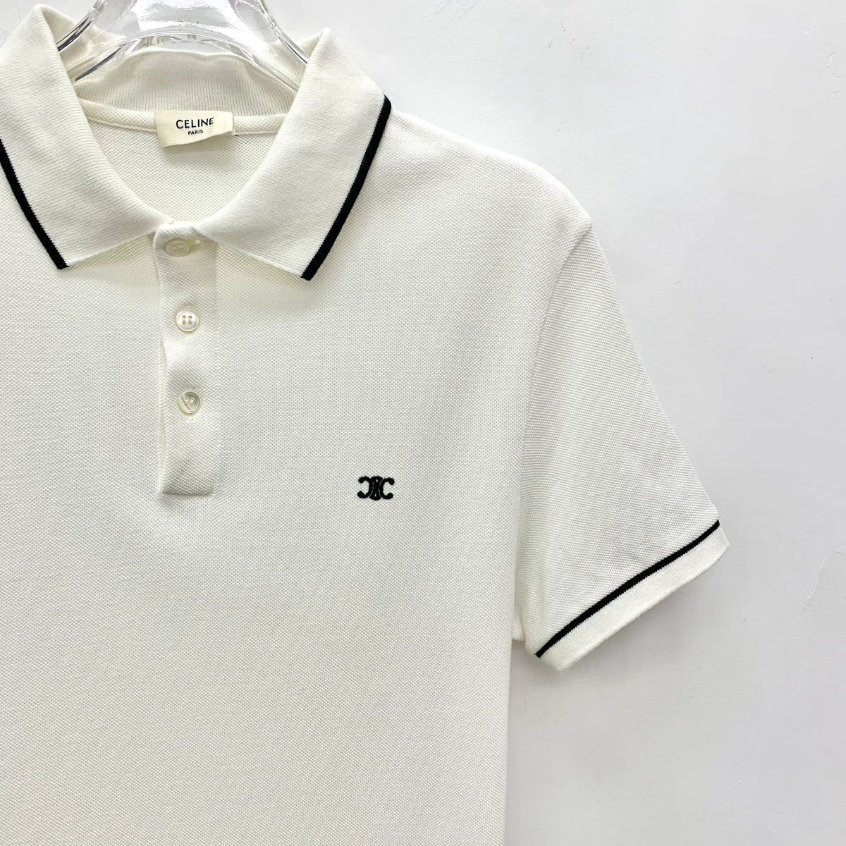 CELINE Classic Cotton Piqué Polo Shirt, Triomphe Embroidery Detail | Shop Authentique Lux