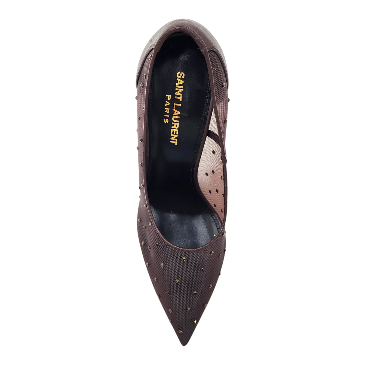 SAINT LAURENT Anja 105 Deep Brown Rhinestone Mesh Pumps, Size 38.5 | Shop Authentique Lux