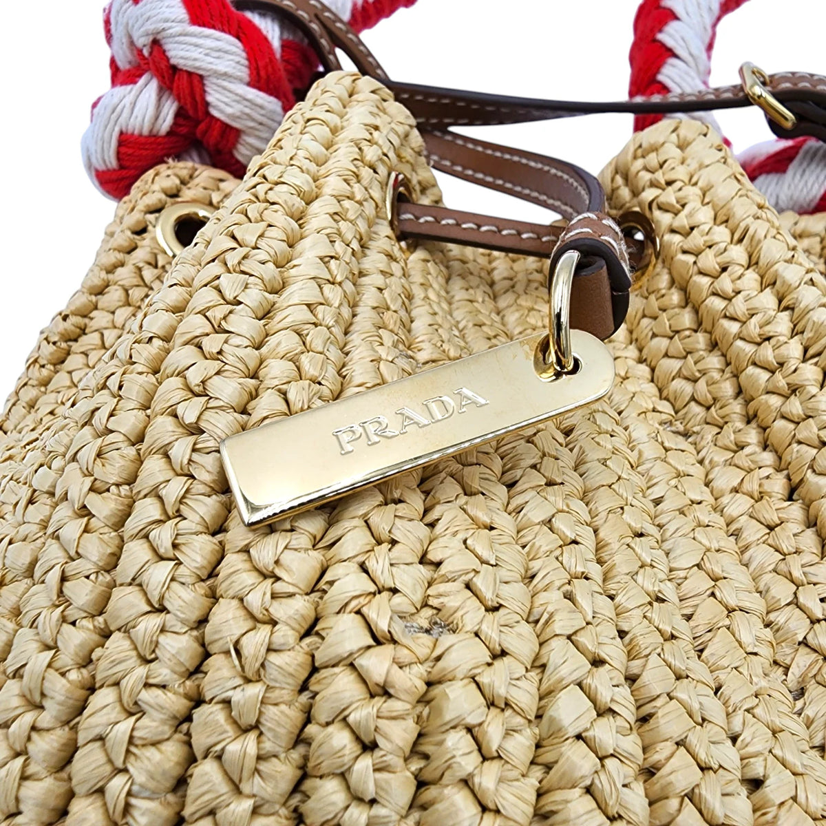 PRADA Mini Crochet Bucket Bag, Beige Straw | Shop Authentique Lux