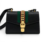GUCCI Small Sylvie Shoulder Bag, Black Calfskin, Gold-Tone Hardware | Shop Authentique Lux