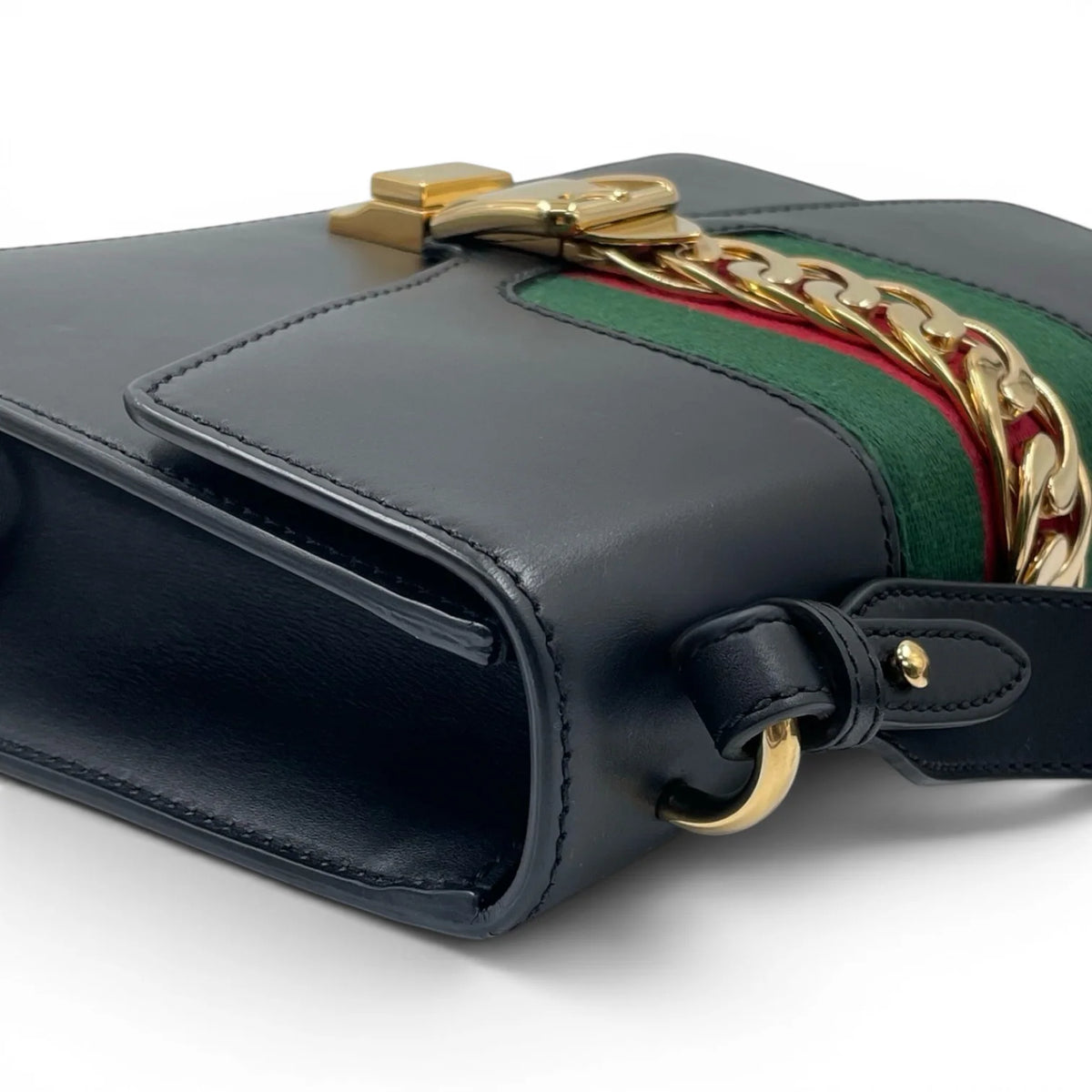 GUCCI Small Sylvie Shoulder Bag, Black Calfskin, Gold-Tone Hardware | Shop Authentique Lux