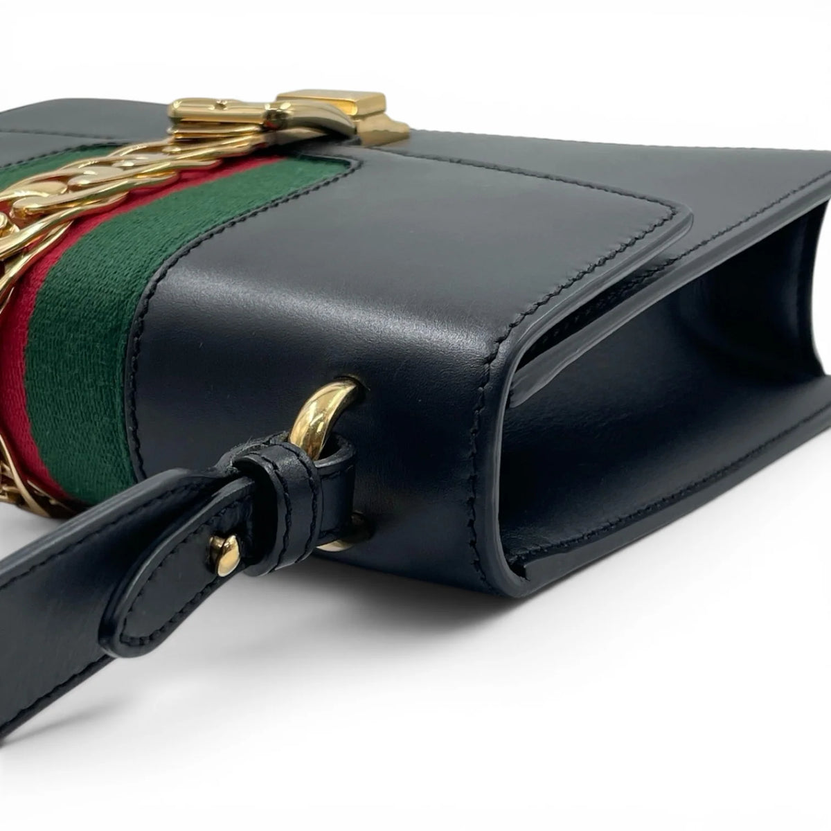 GUCCI Small Sylvie Shoulder Bag, Black Calfskin, Gold-Tone Hardware | Shop Authentique Lux