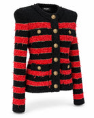 BALMAIN lion-head gold-tone button and embellished red knit detail | Shop Authentique Lux