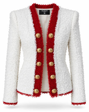 BALMAIN Runway-Style Double-Breasted Tweed Jacket, Gold-Tone Buttons, Size 34