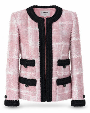 CHANEL Runway Globe Collection Tweed Jacket, Pink and Black, Size 38