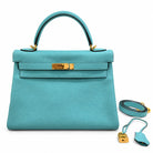 HERMÈS Bleu Atoll Togo Kelly 32, Gold Hardware, 2015 | Shop Authentique Lux