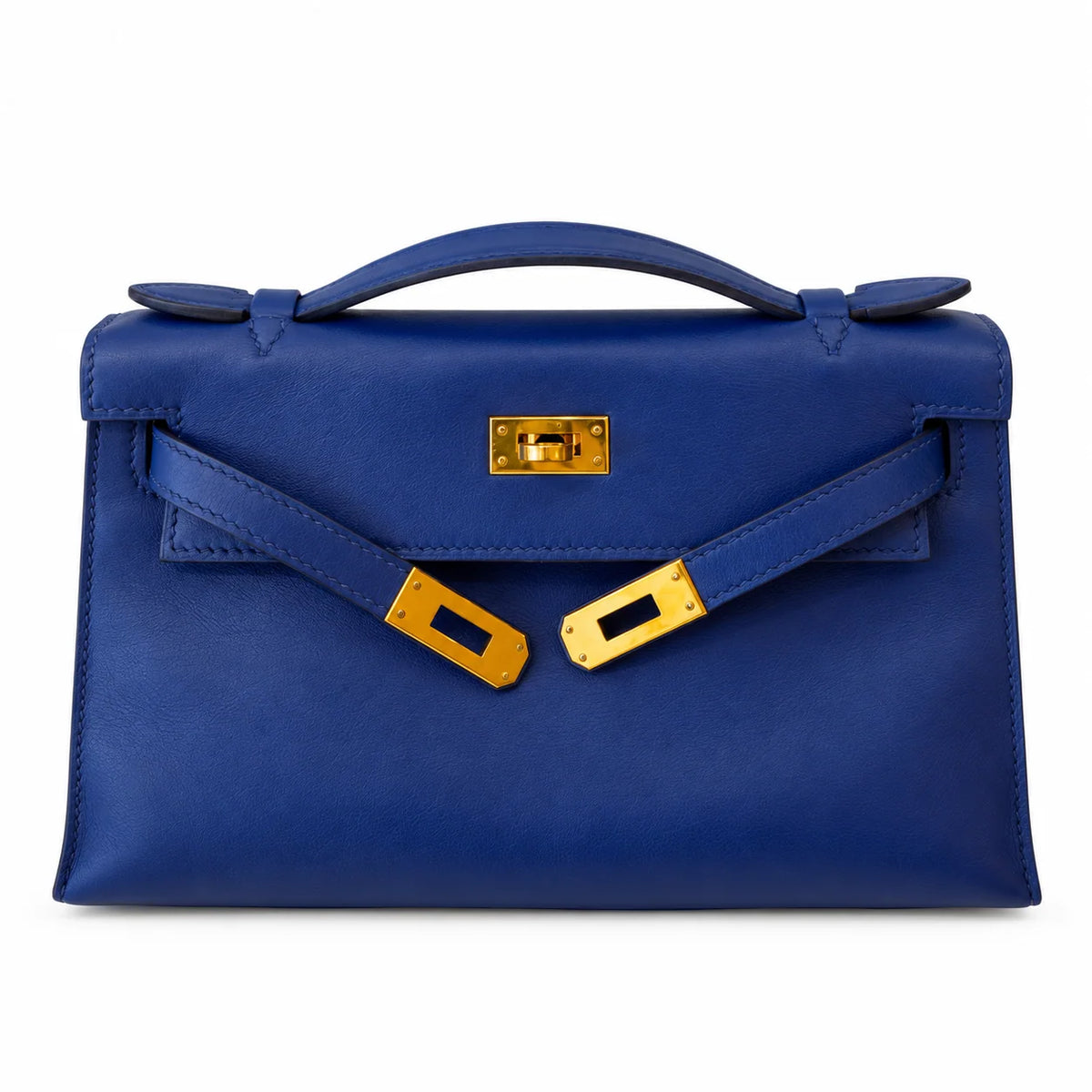 HERMÈS Bleu Saphir Swift Kelly Pochette, Gold Hardware, 2016 | Shop Authentique Lux