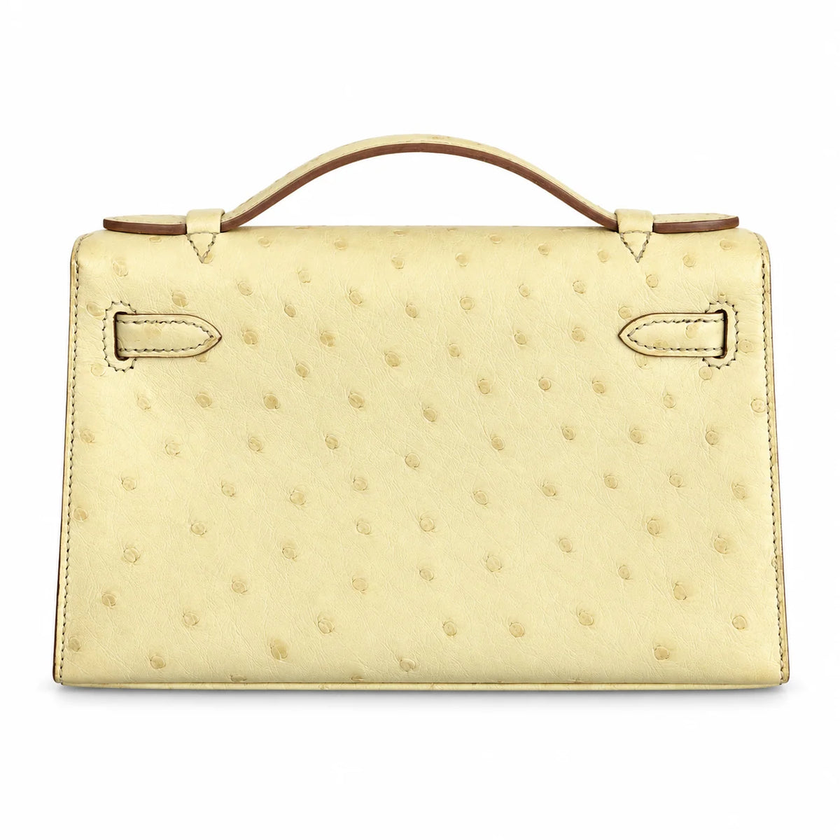 HERMÈS Beton ostrich Kelly Pochette, base and stitching | Shop Authentique Lux
