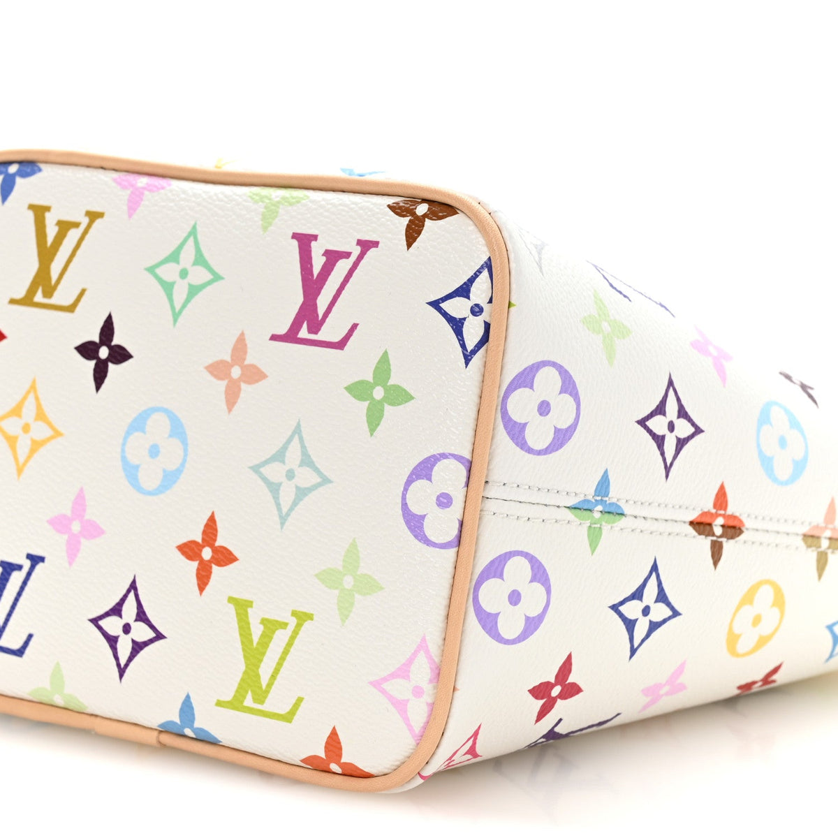 LOUIS VUITTON All In BB White Multicolor, side view with leather strap | Shop Authentique Lux
