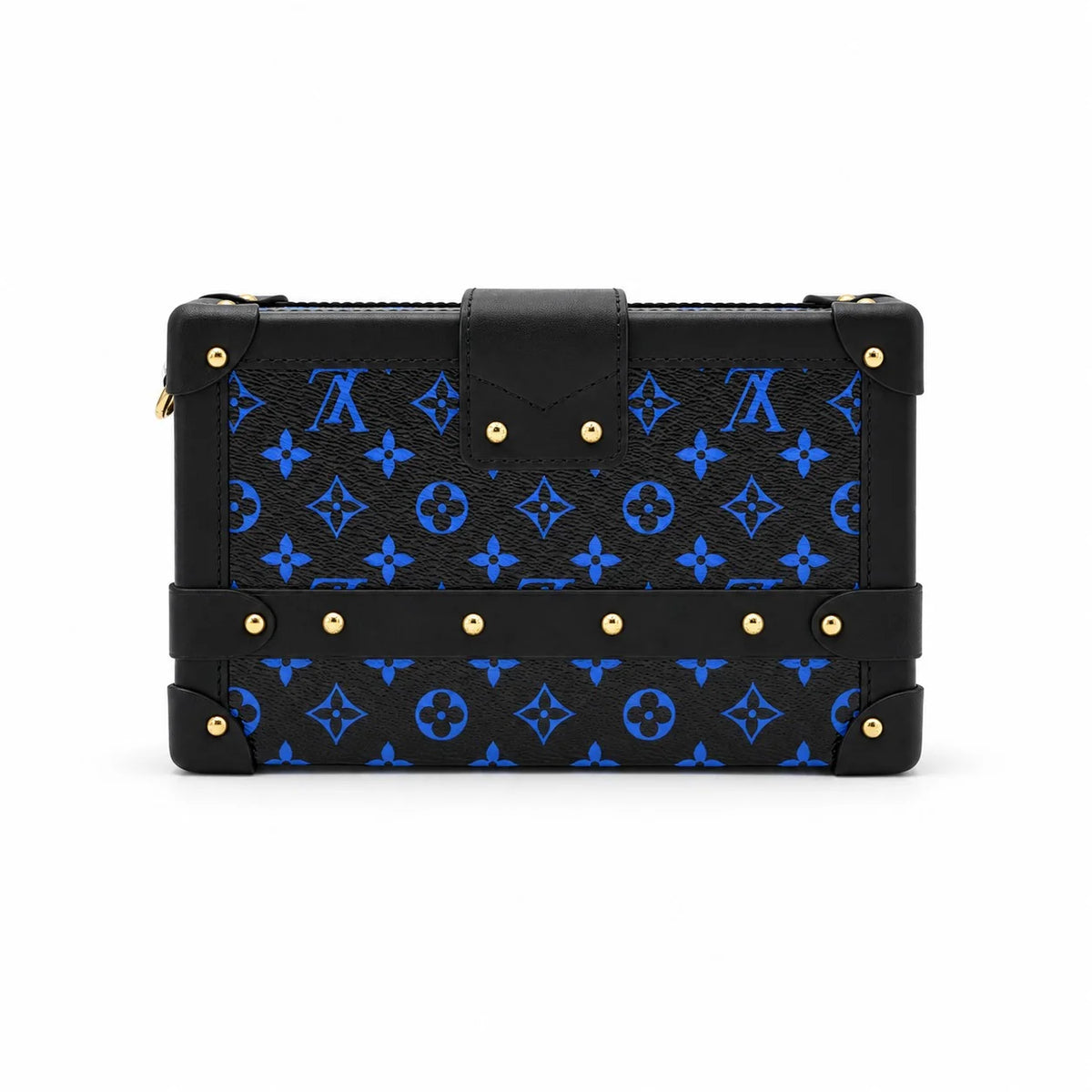 LOUIS VUITTON Petite Malle Black Blue angled front view | Shop Authentique Lux