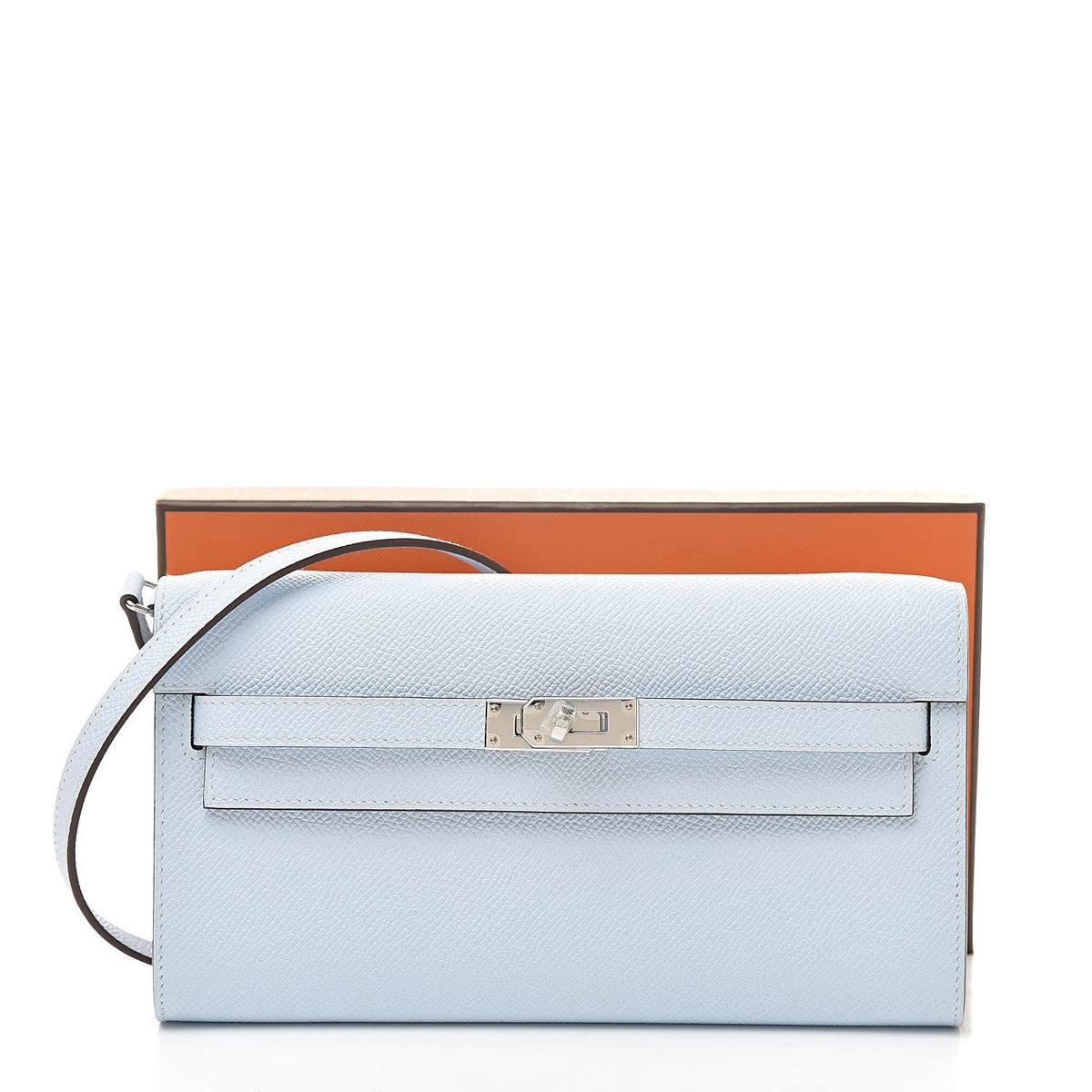 HERMÈS Brume Epsom Kelly To Go palladium turn-lock close-up | Shop Authentique Lux