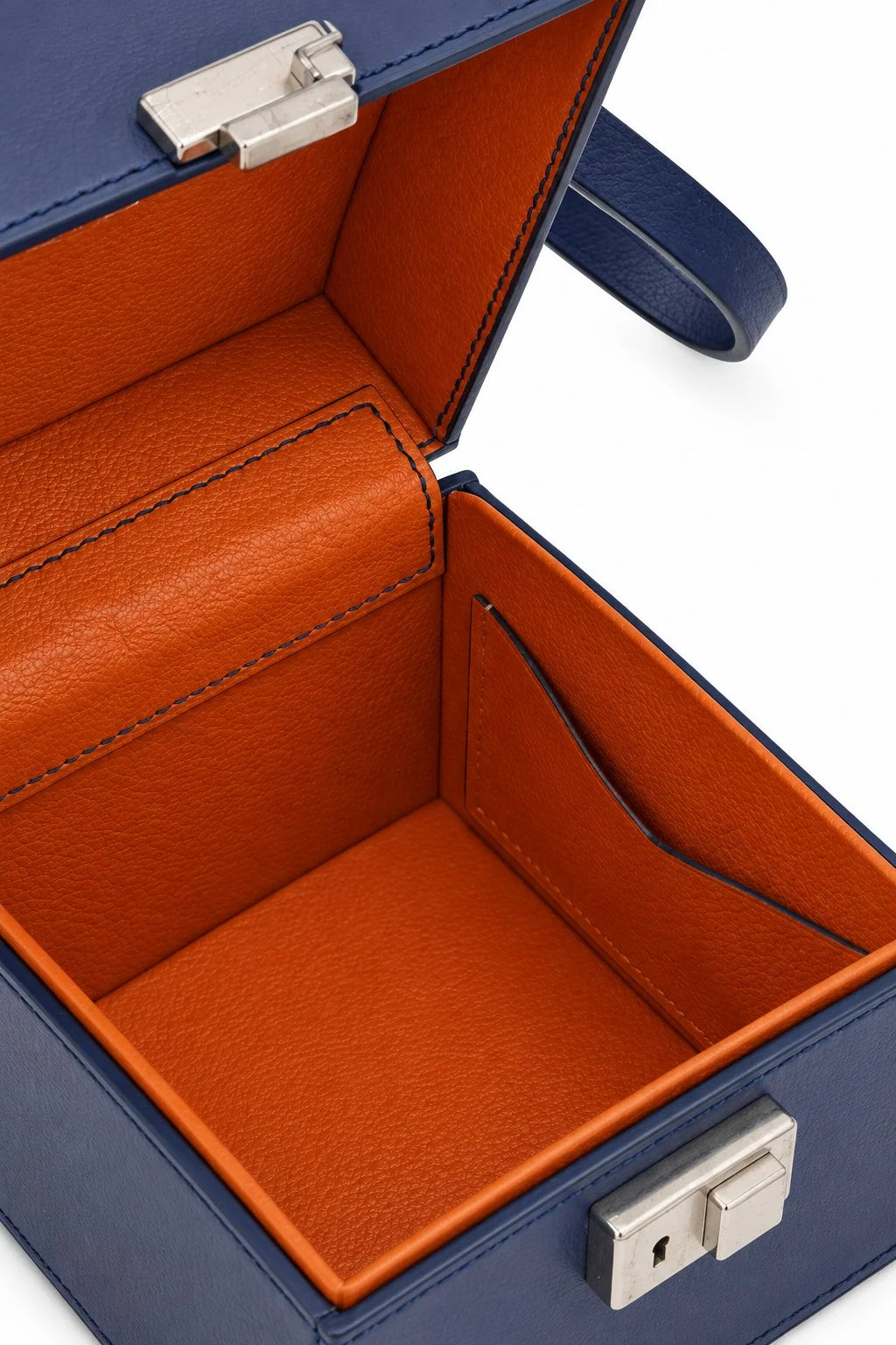 MOYNAT Structured Trunk Bag, Navy Leather, Silver-Tone Hardware | Shop Authentique Lux