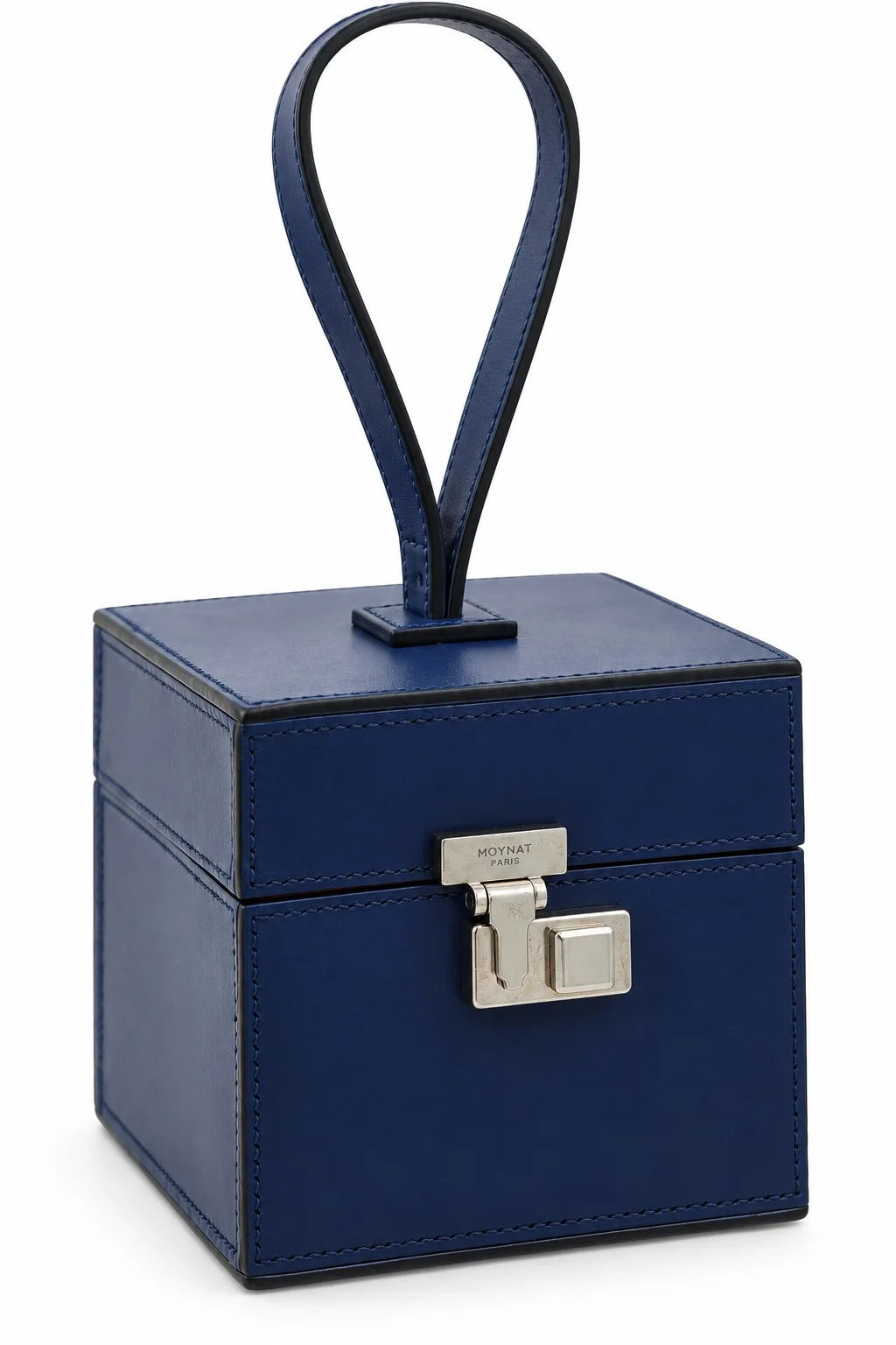 MOYNAT Structured Trunk Bag, Navy Leather, Silver-Tone Hardware | Shop Authentique Lux
