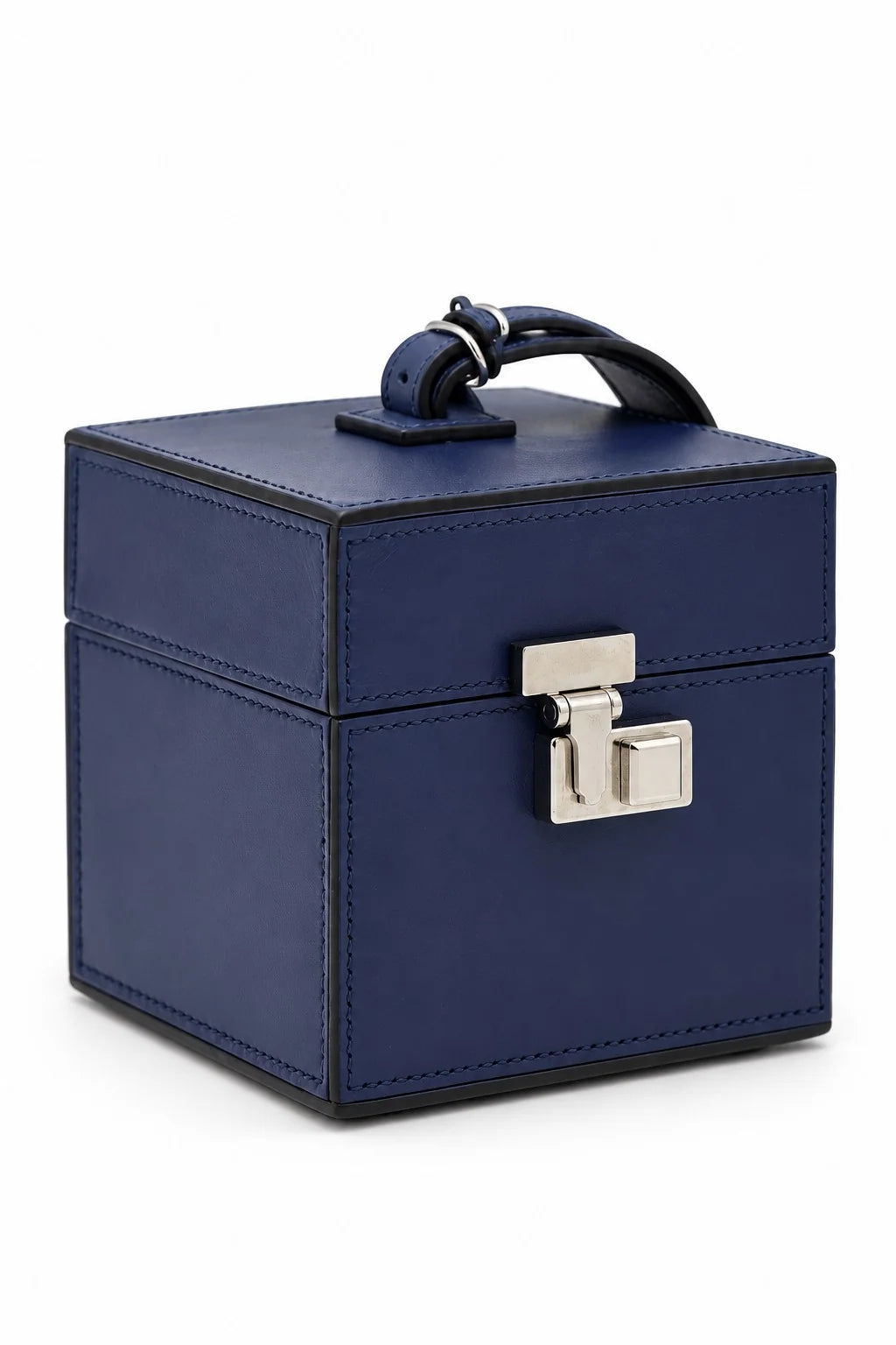MOYNAT Structured Trunk Bag, Navy Leather, Silver-Tone Hardware | Shop Authentique Lux