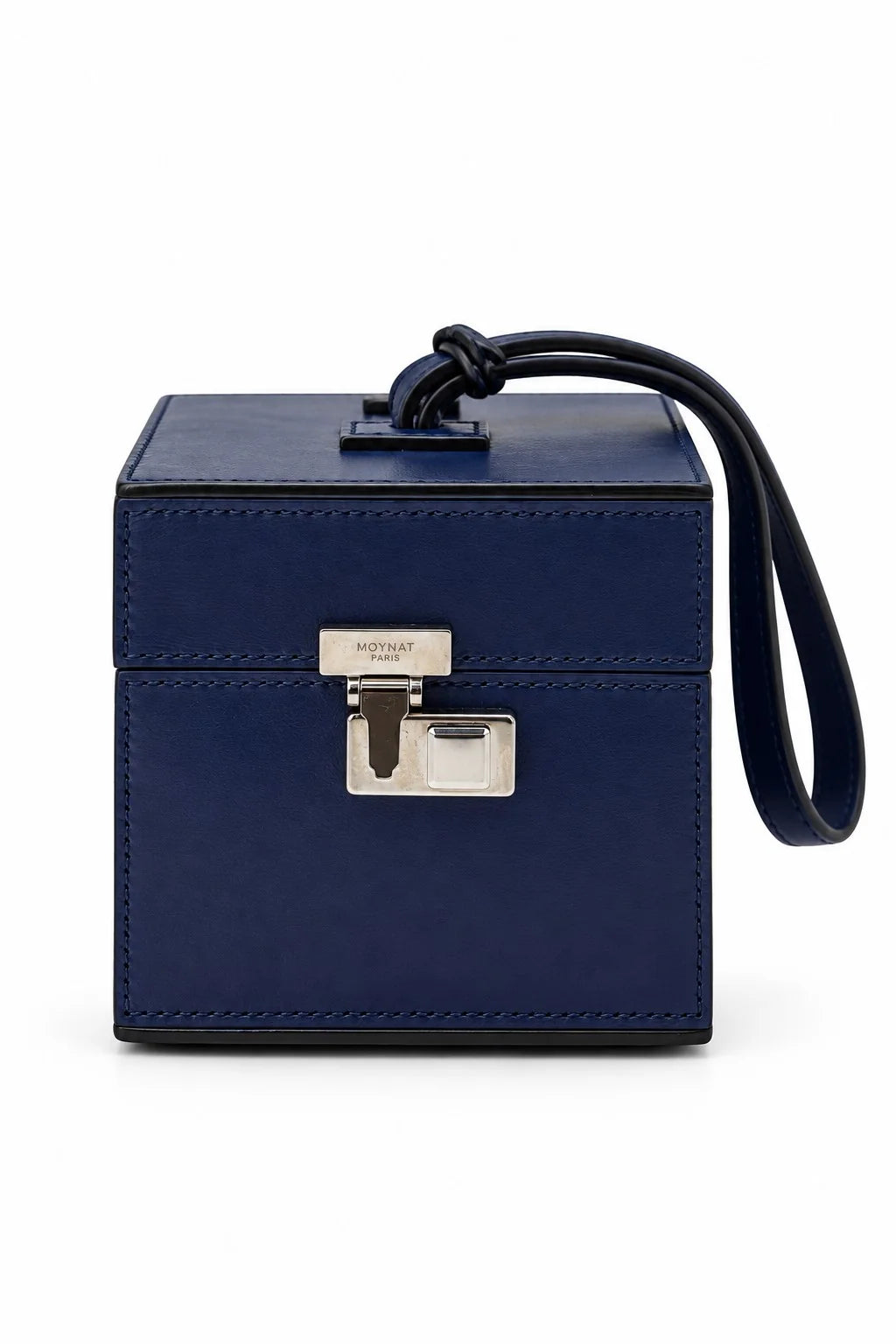 MOYNAT Structured Trunk Bag, Navy Leather, Silver-Tone Hardware | Shop Authentique Lux