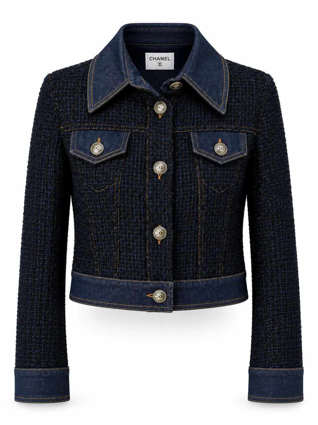CHANEL Tweed and Denim Jacket, Navy Blue, FR36, 2018 | Shop Authentique Lux