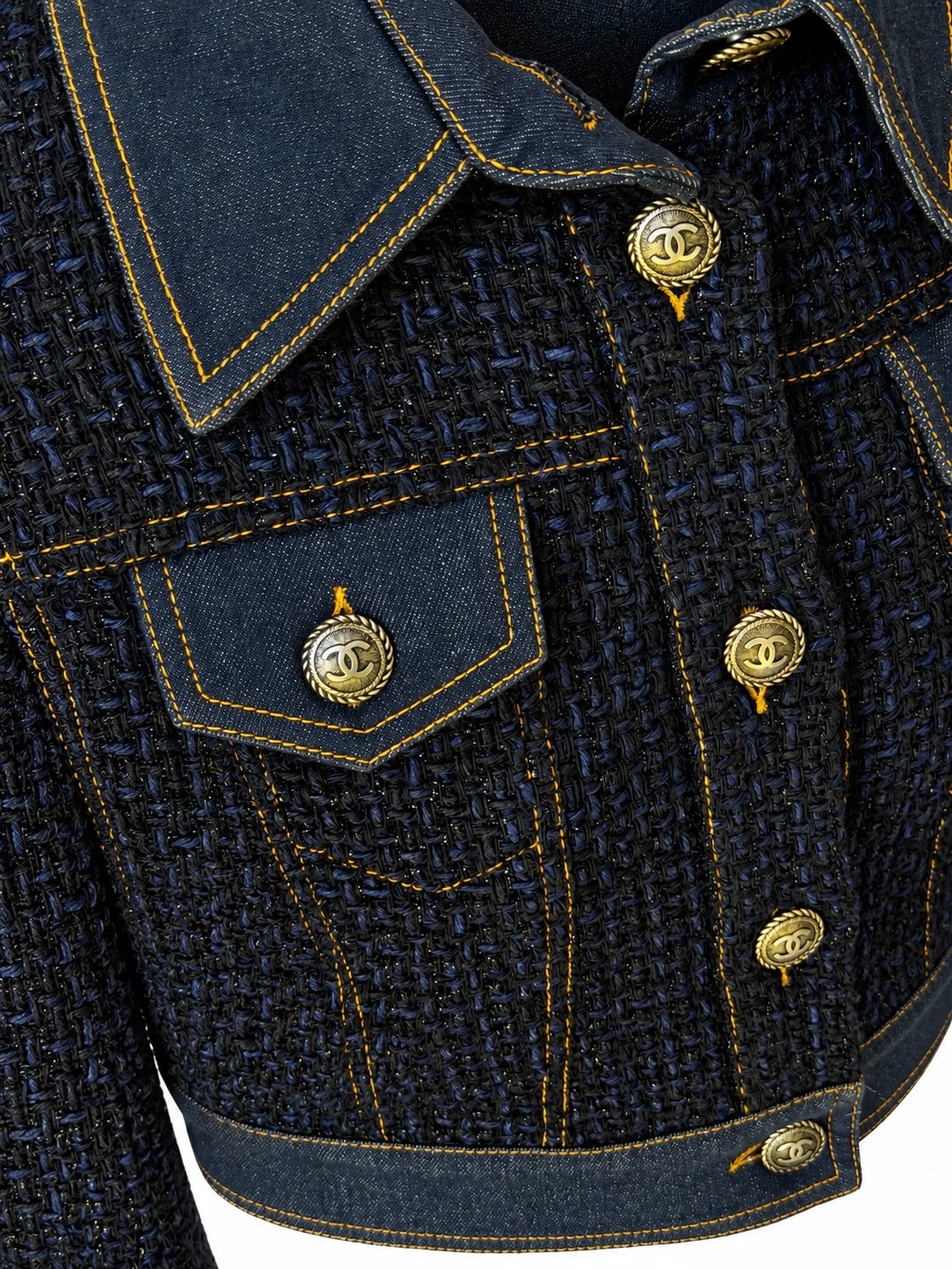 CHANEL Tweed and Denim Jacket, Navy Blue, FR36, 2018 | Shop Authentique Lux