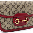 GUCCI Horsebit 1955 Shoulder Bag, Beige GG Supreme Canvas, Red Leather, Gold-Tone Hardware | Shop Authentique Lux