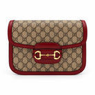 GUCCI Horsebit 1955 Shoulder Bag, Beige GG Supreme Canvas, Red Leather, Gold-Tone Hardware | Shop Authentique Lux