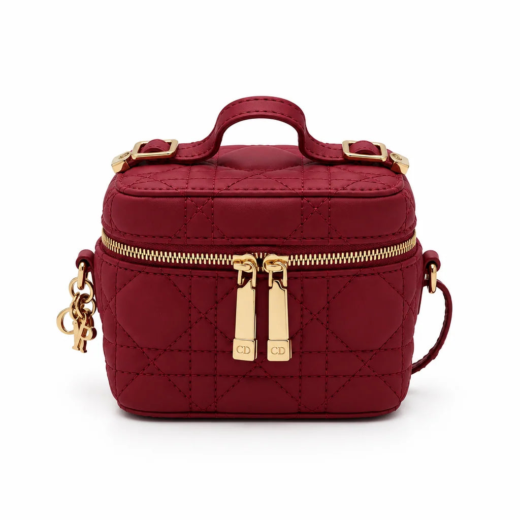 DIOR Lady Dior Micro Vanity Case, Burgundy Cannage Lambskin, Gold-Tone Hardware | Shop Authentique Lux