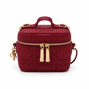DIOR Lady Dior Micro Vanity Case, Burgundy Cannage Lambskin, Gold-Tone Hardware