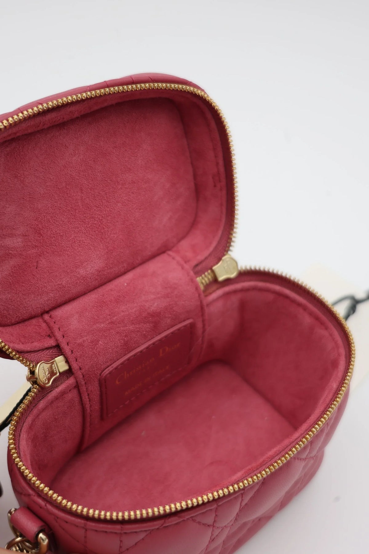 DIOR Lady Dior Micro Vanity Case, Burgundy Cannage Lambskin, Gold-Tone Hardware | Shop Authentique Lux