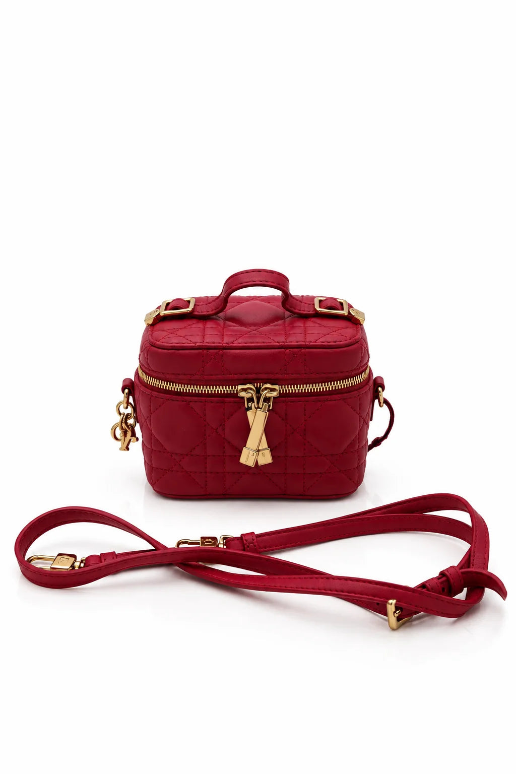 DIOR Lady Dior Micro Vanity Case, Burgundy Cannage Lambskin, Gold-Tone Hardware | Shop Authentique Lux