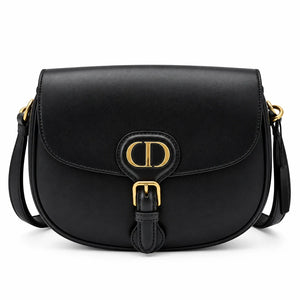 DIOR Medium Bobby Shoulder Bag, Black Box Calfskin, Antique Gold-Finish Hardware