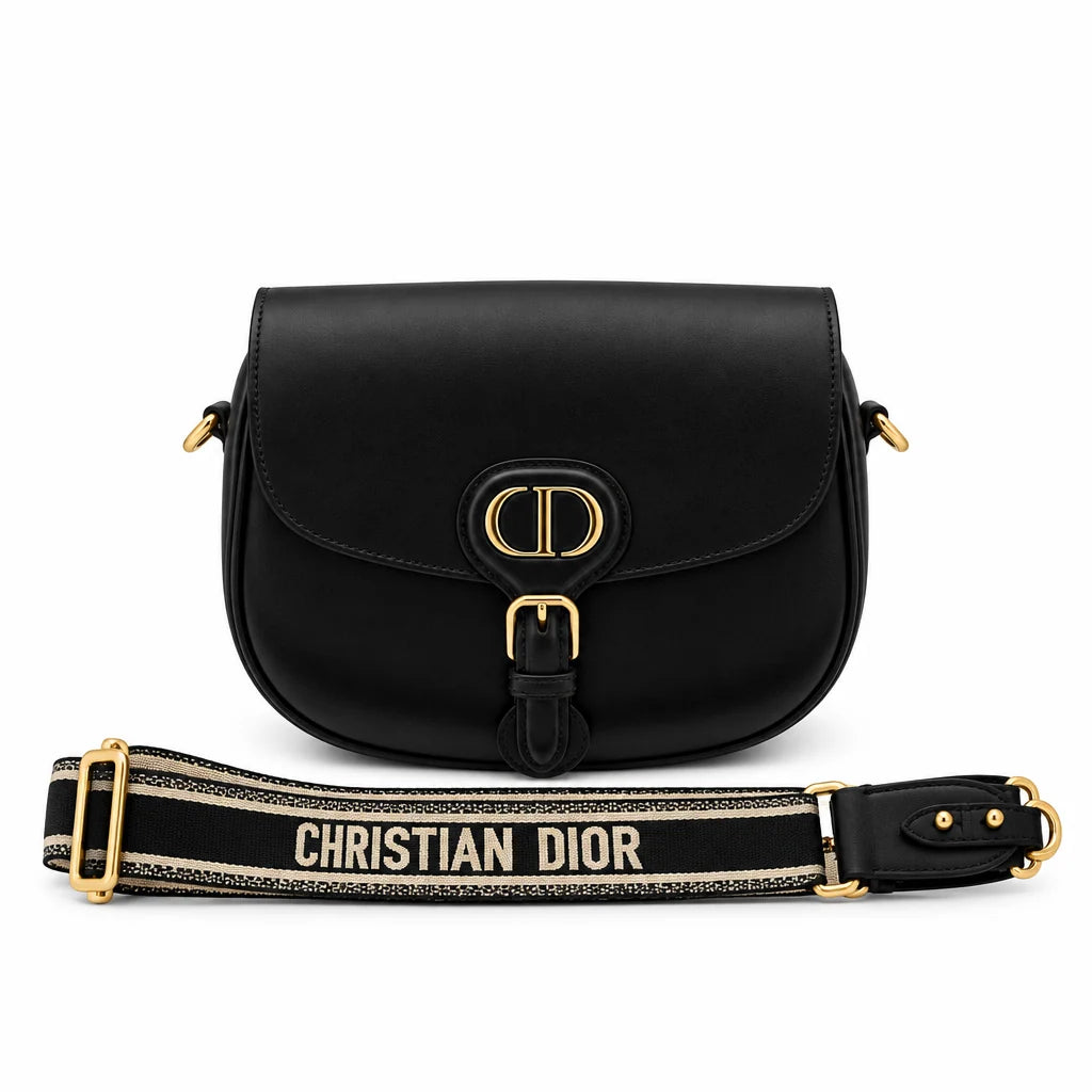 DIOR Medium Bobby Shoulder Bag, Black Box Calfskin, Antique Gold-Finish Hardware | Shop Authentique Lux